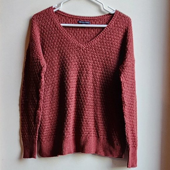 American Eagle Outfitters Burnt Sienna V-Neck Sweater Size Small - Picture 7 of 16